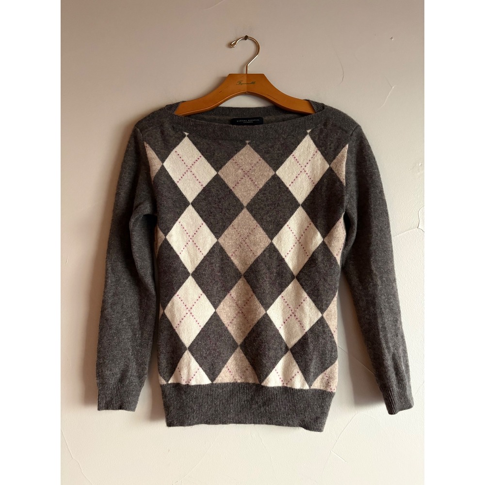 Vintage Banana Republic 100% Cashmere Argyle Slim Sweater Sabrina Boat Neck XS